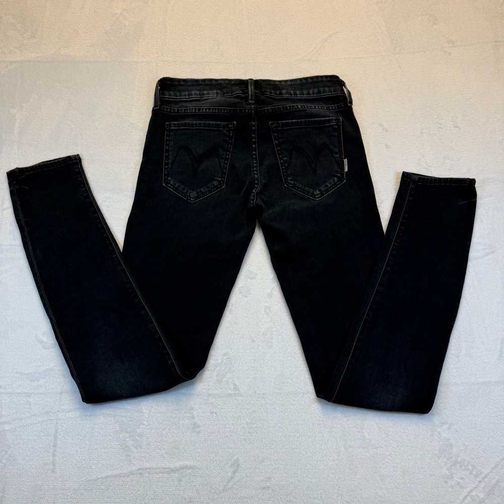 MOTHER Women Faded Black Skinny Jeans Size 26 Made in‎ USA Distressed Charcoal